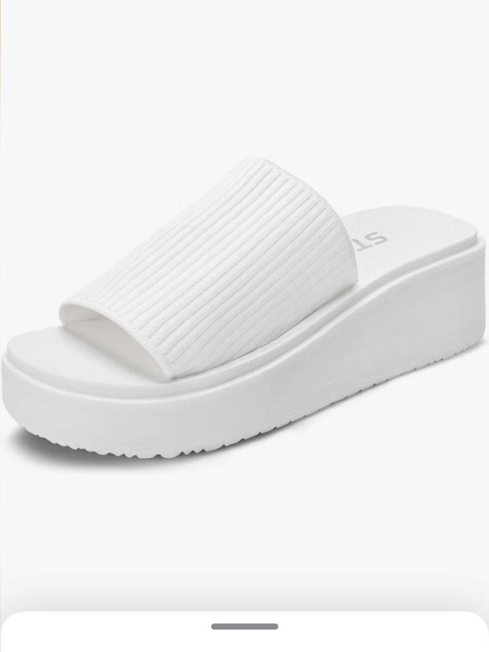 White Ribbed Platform Slide Sandal